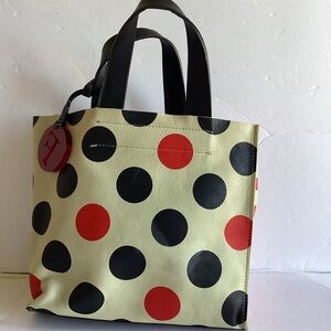 Furla Striped & Polka Dot Leather Handbag Tote Red Navy Cream Handles